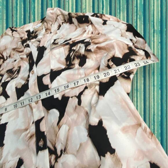 Calvin Klein Peach Black Floral Button Down Shirt Size 1X - Picture 3 of 9